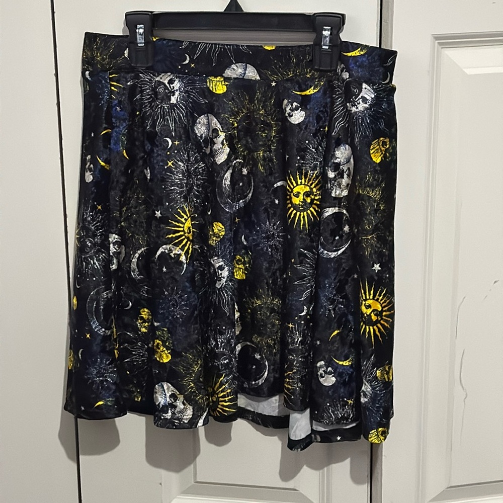 Celestial Skulls Velvet Skater Skirt